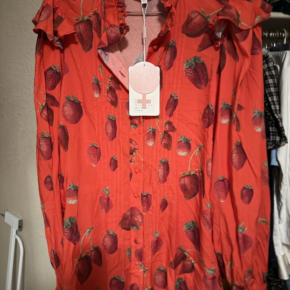 Selkie Red blouse with Strawberry Pattern